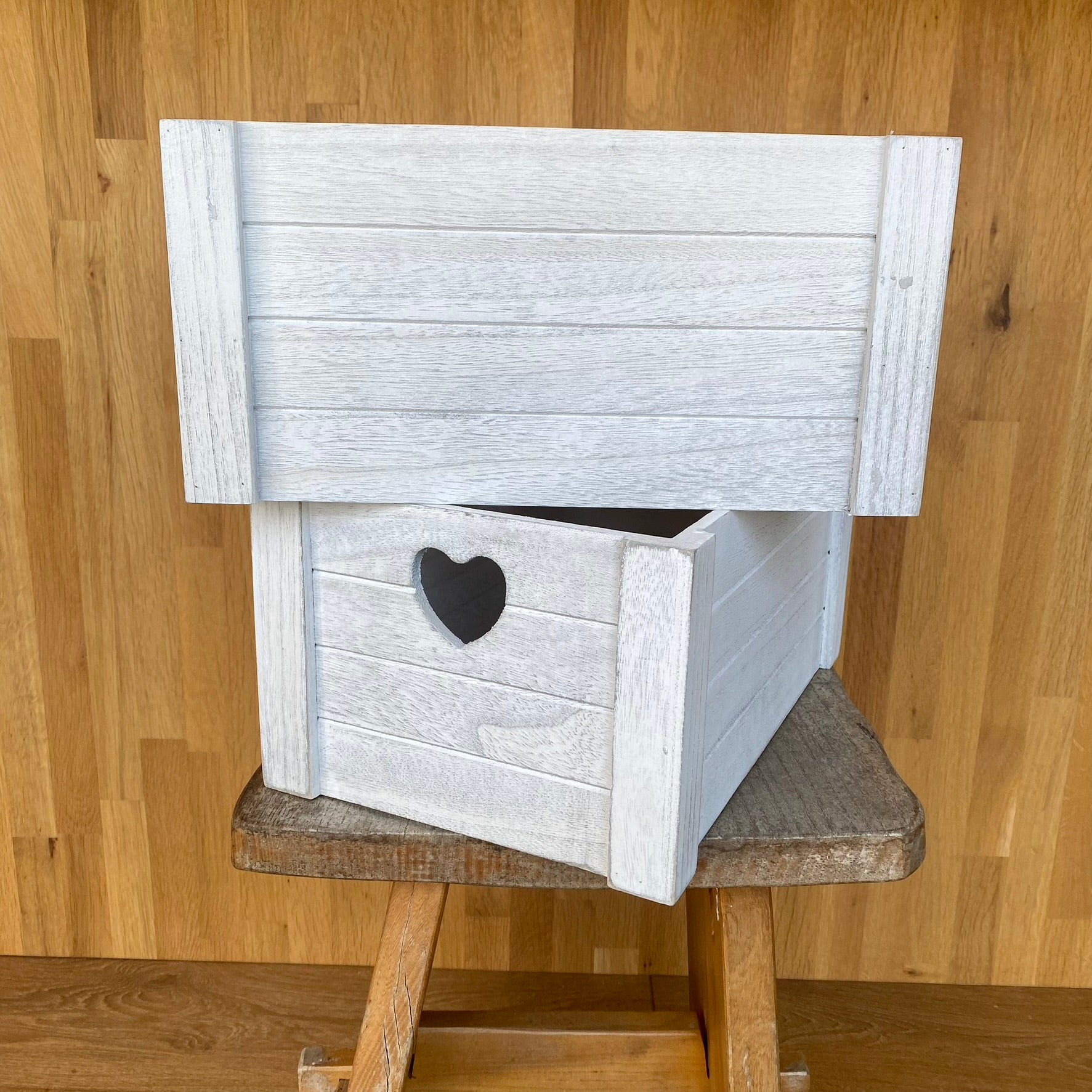 White Washed Wooden Crates with Heart Handles Park Farm Plants