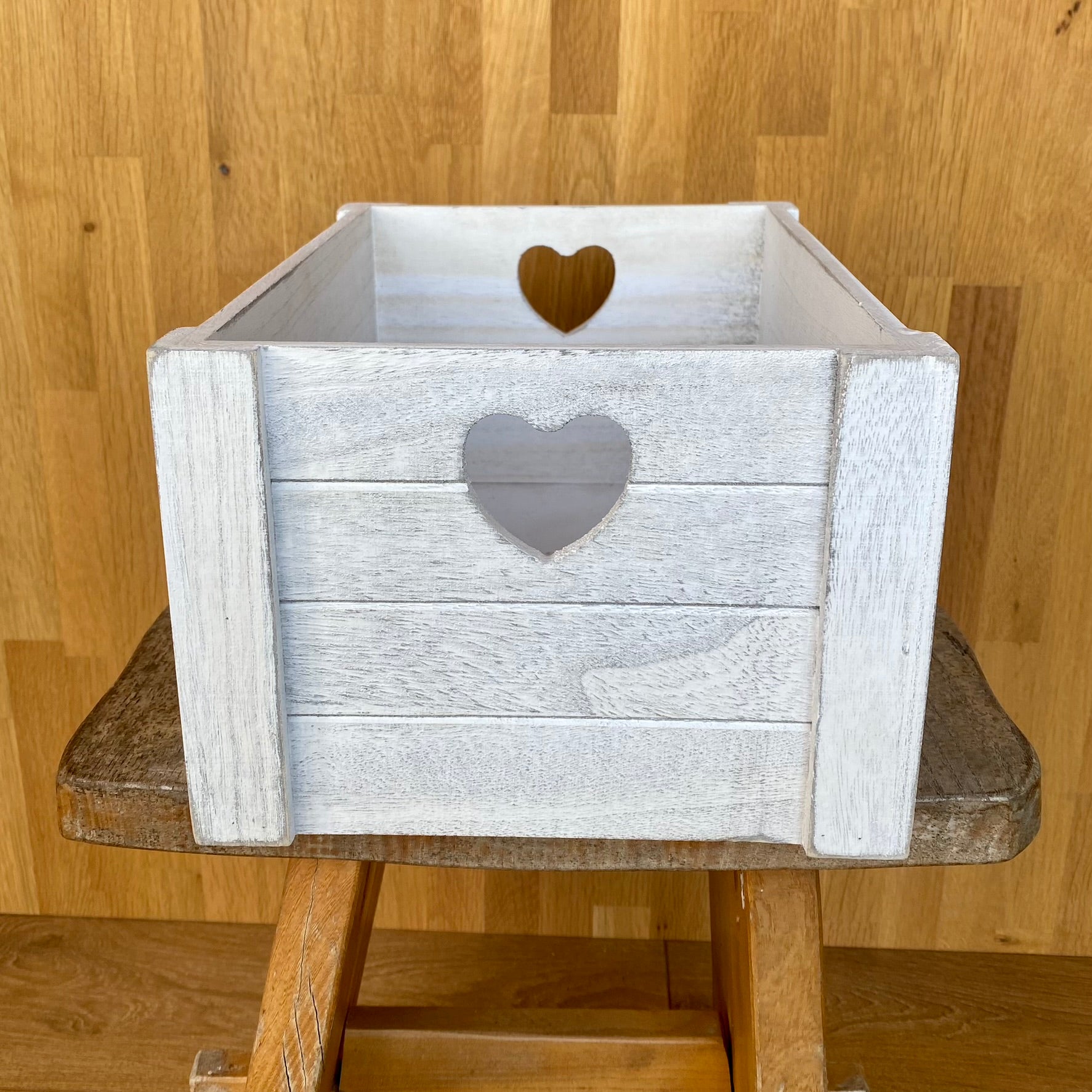 White Washed Wooden Crates with Heart Handles Park Farm Plants