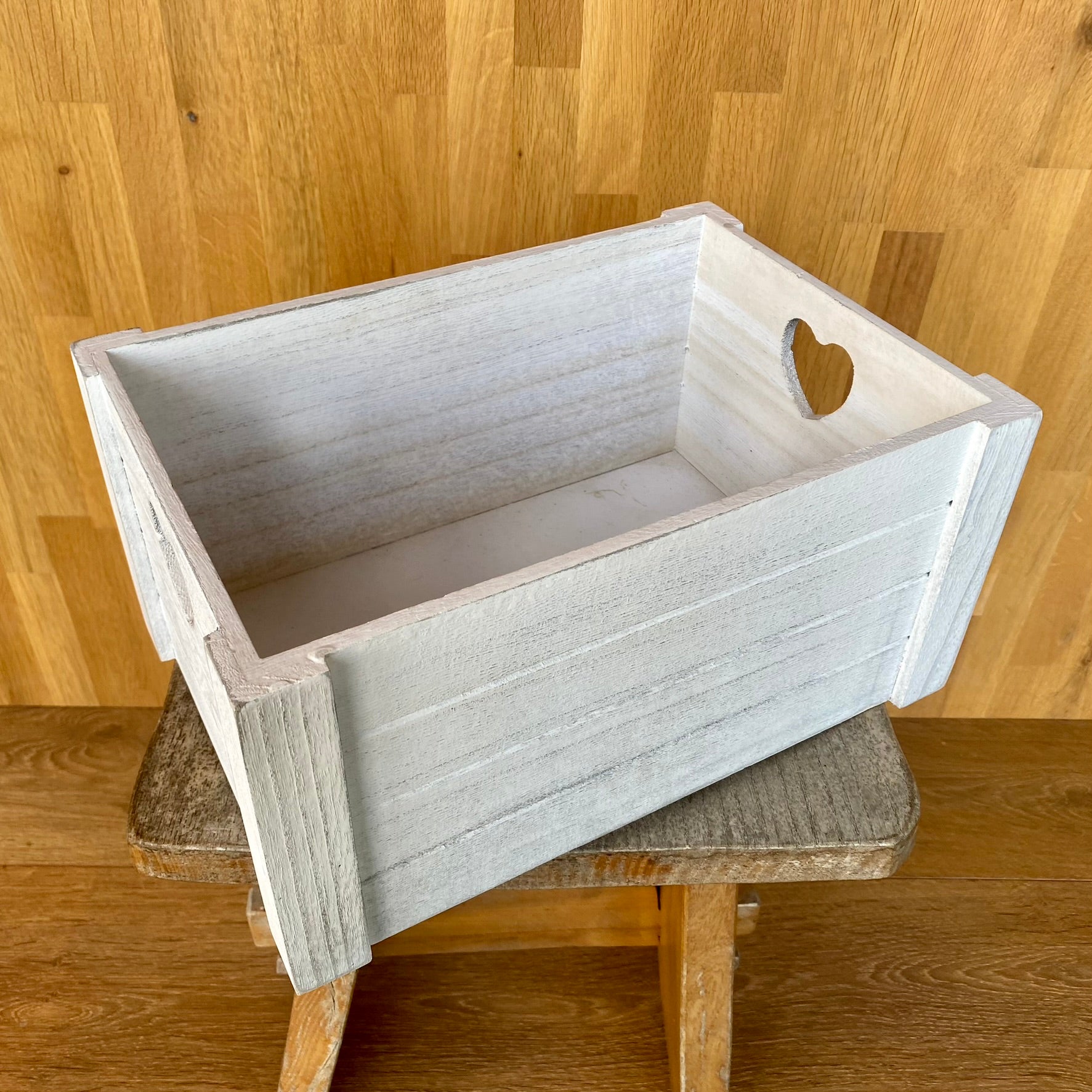 White Washed Wooden Crates with Heart Handles Park Farm Plants